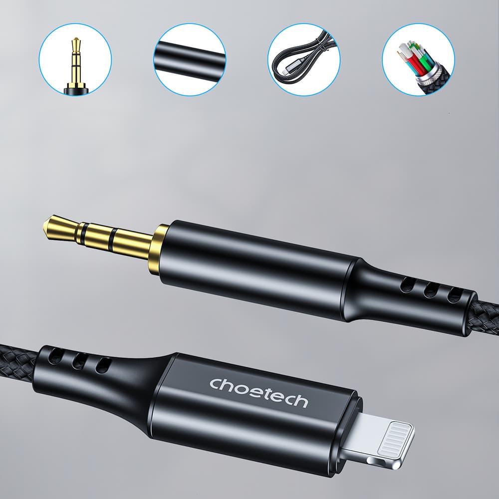 Choetech AUX009 kabel Lighting / mini jack 3.5mm, 2m - črn 3