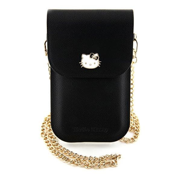 Usnjena torbica Hello Kitty Leather Metal Logo Chain - črna