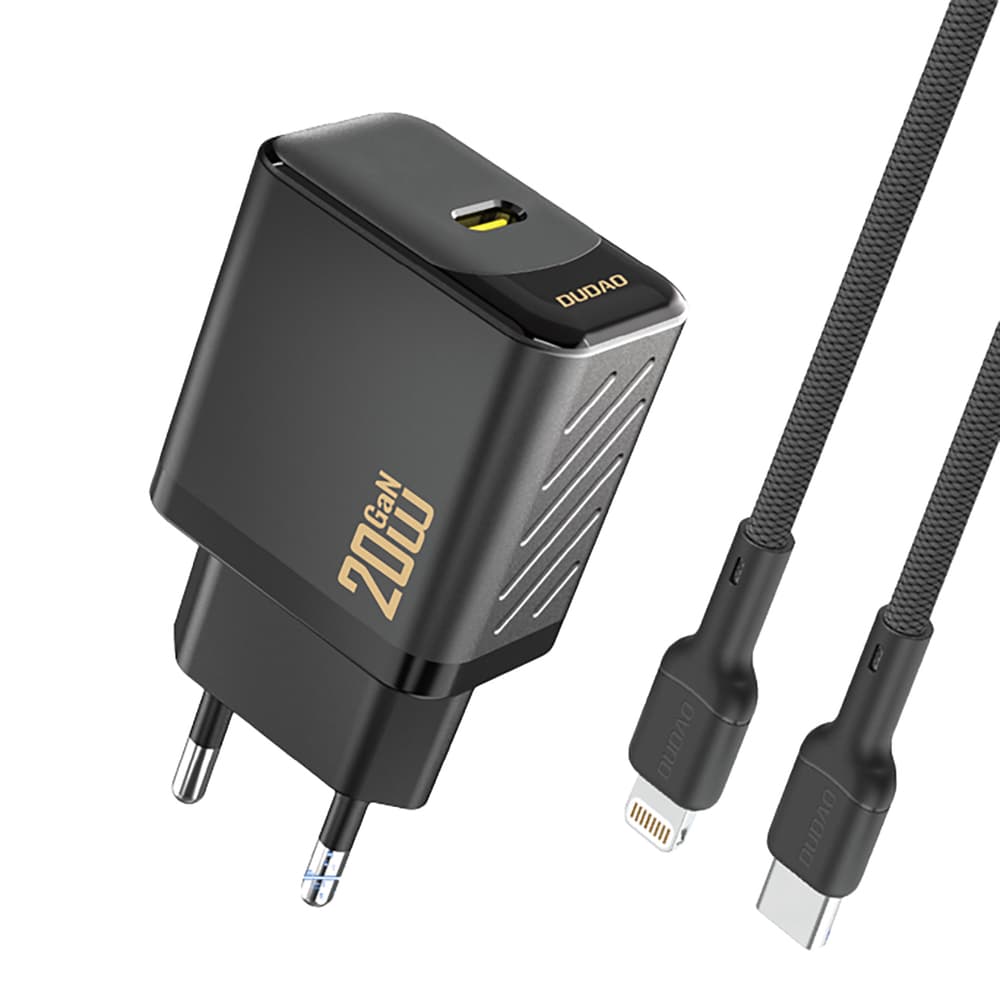 Dudao A26LEU PD 20W GaN USB-C polnilnik v USB-C na Lightning kabel - črn