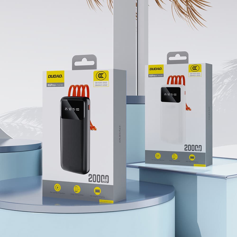 Power bank Dudao K6Pro 10000mAh s kabli USB, USB Type C, Lightning - črn 3