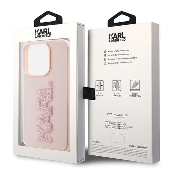 Ovitek Karl Lagerfeld 3D Rubber Glitter Logo za iPhone 15 Pro Max - roza 8