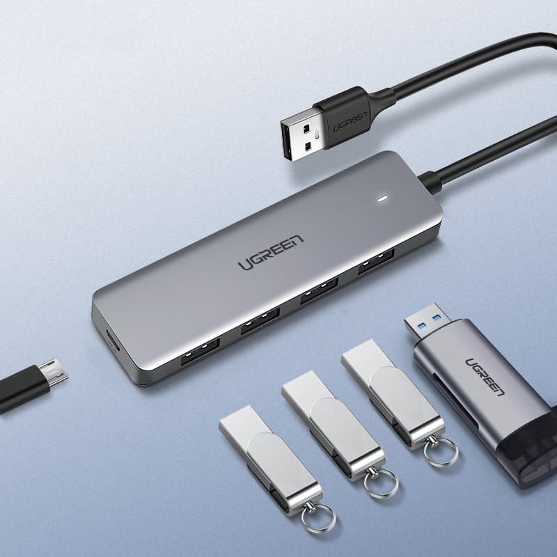Ugreen USB HUB s portom za napajanje micro USB, 4x USB 3.2 Gen 1, siv 2