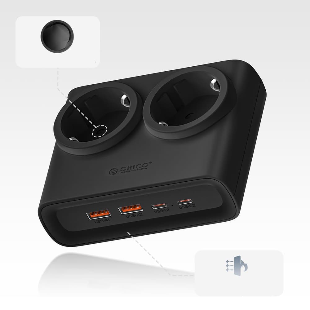 Orico PDC25 25W 6in1 napajalnik: 2x AC + 2x USB-A + 2x USB-C, črn 2