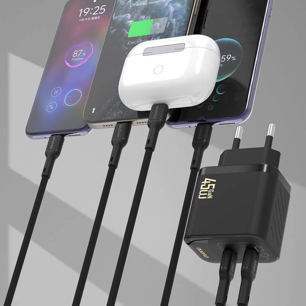 Dudao A28PCEU PD 45W GaN 2xUSB-C stenski polnilnik z USB-C kablom - črn 5