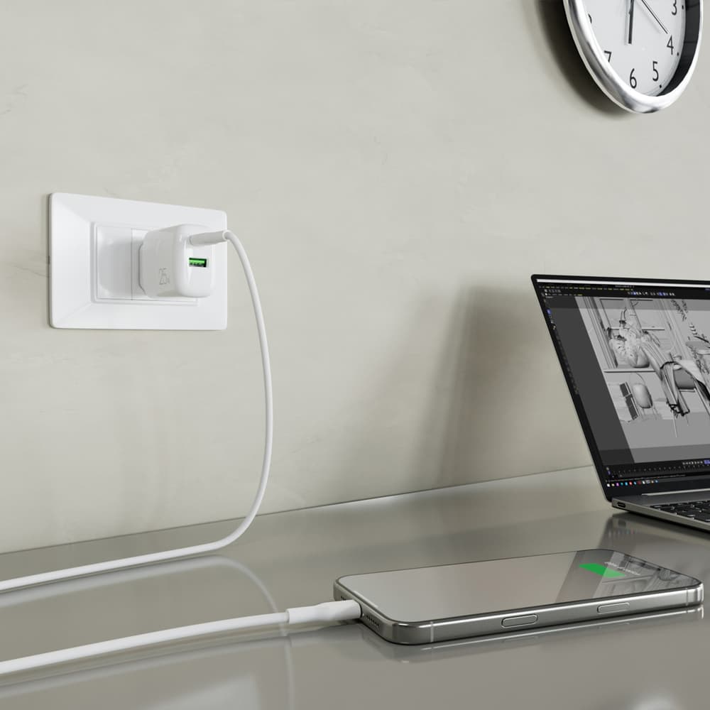Puro PROLITE 25W USB-A/USB-C polnilnik + kabel USB-C/USB-C 1.2m, bel 8