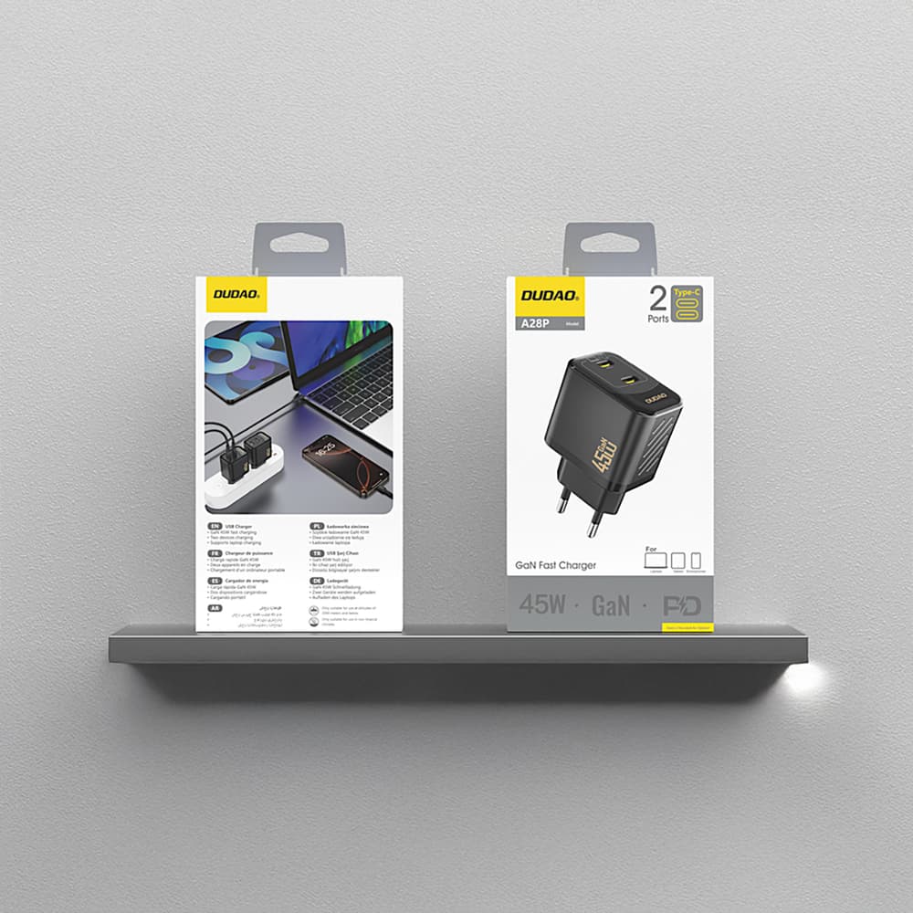 Dudao A28PEU PD 45W GaN 2xUSB-C stenski polnilnik - črn 4