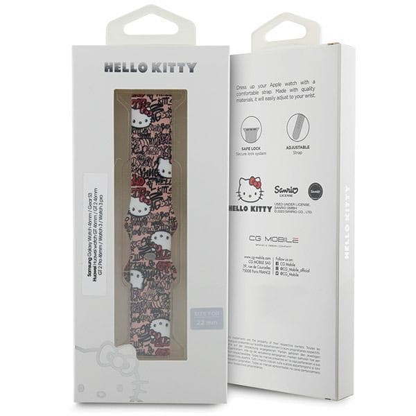 Pas za pametno uro Hello Kitty Silicone Tags Graffiti - 22 mm, roza 4