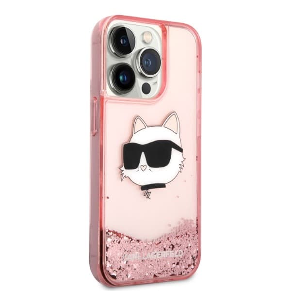 Karl Lagerfeld etui za iPhone 14 Pro Max, Glitter Choupette Head, roza 4