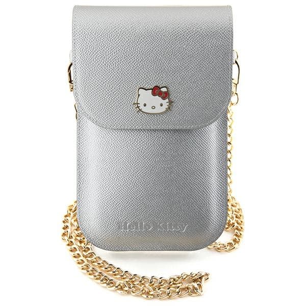 Usnjena torbica Hello Kitty Leather Metal Logo Chain - srebrna