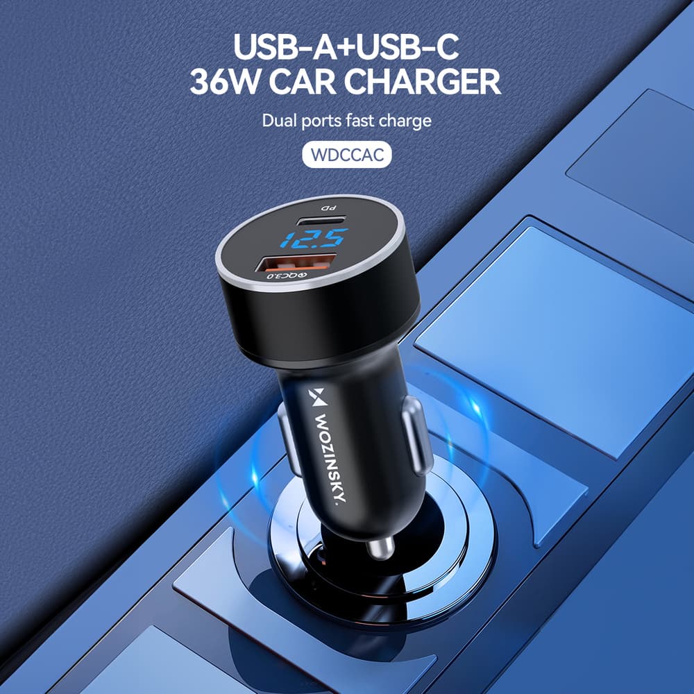 Avtomobliski polnilec Wozinsky WDCCAC USB-C/USB-A 36W - Črna 6