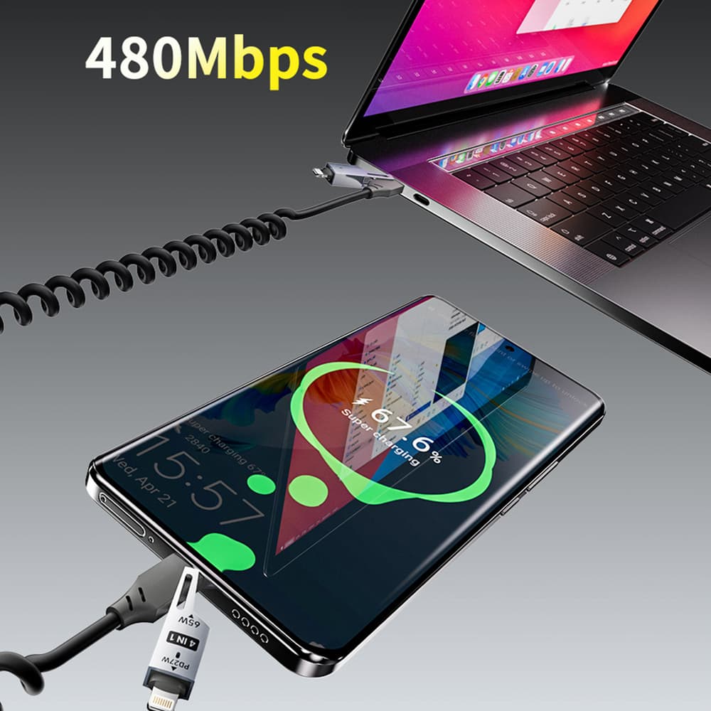 Dudao L20 Pro 4v1 kabel, USB-A/USB-C na Lightning/USB-C, 1.5m, črn 4