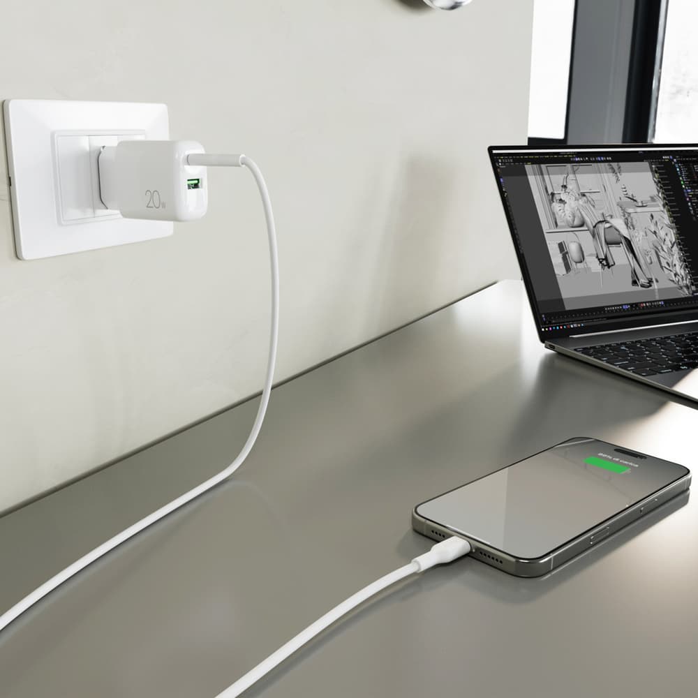 Puro PROLITE 20W USB-A/USB-C polnilnik + kabel USB-C/USB-C 1.2m, bel 8