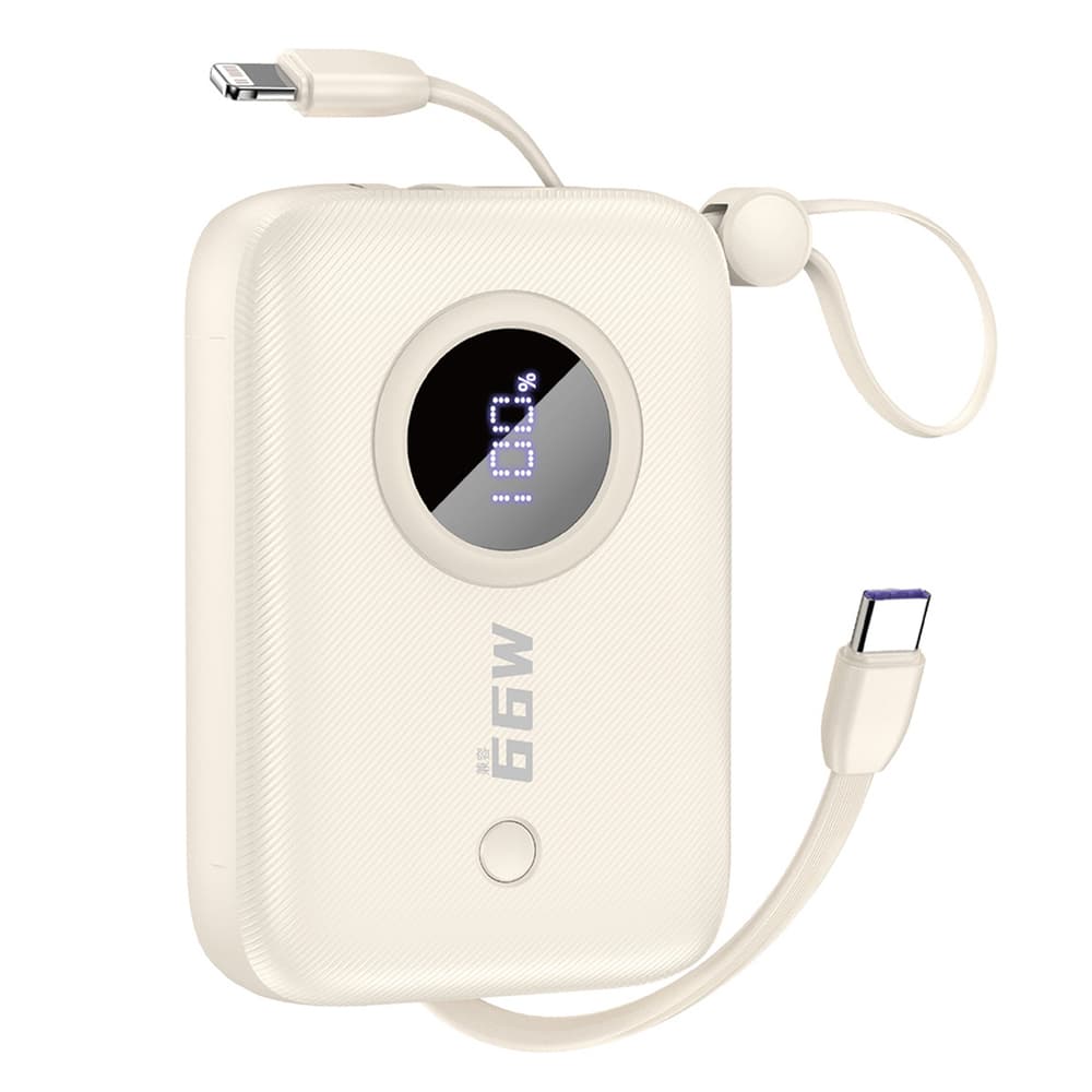Dudao K14 Powerbank 10000mAh z vgrajenima kabloma USB-C/Lightning - bež