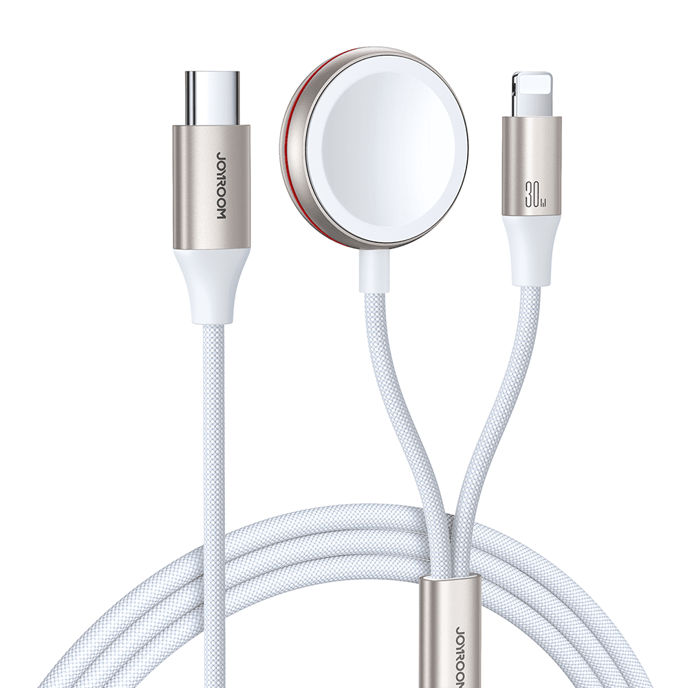 Joyroom 2v1 Lightning kabel in indukcijski polnilnik za Apple Watch 1,5m (bel)