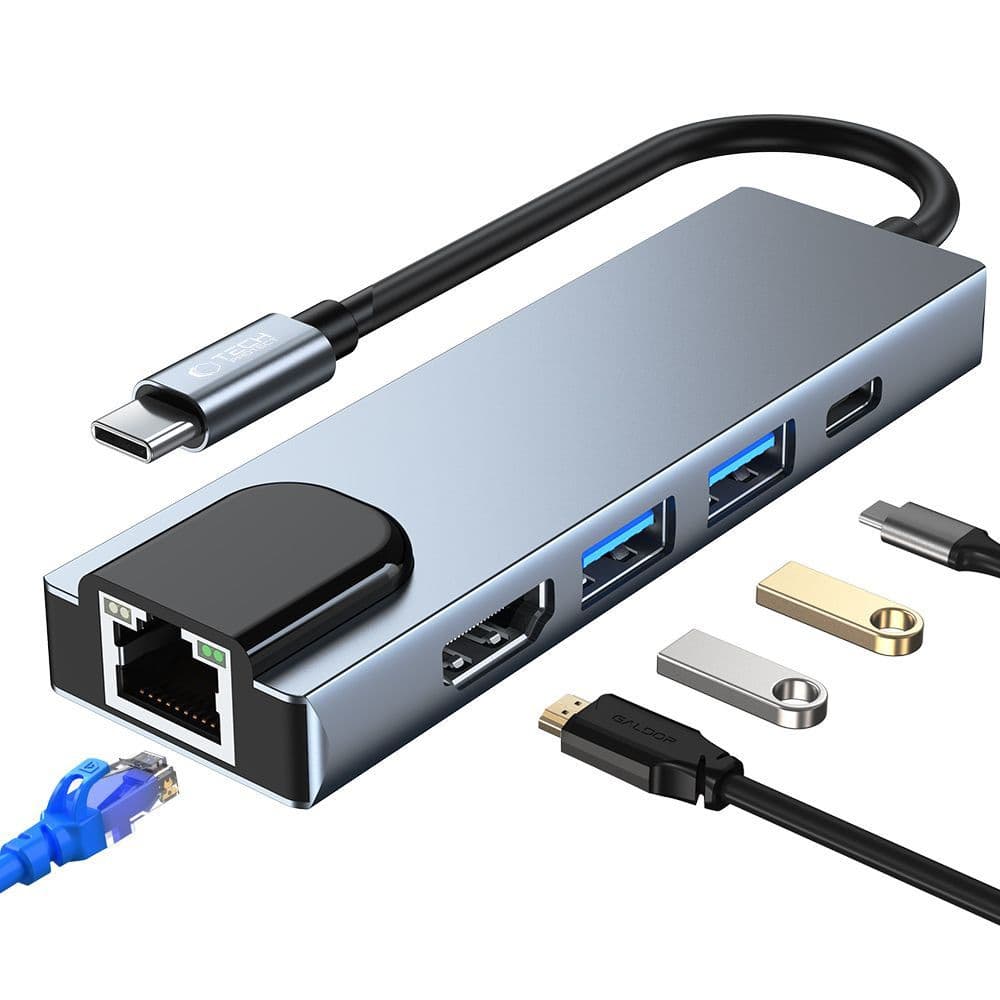 Adapter Tech-Protect V3 5v1 USB-C: USB-A 3.0 / USB-A 2.0 / USB-C / HDMI / RJ45 - siv 2