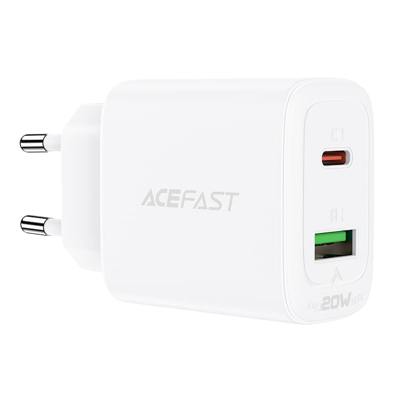 Acefast stenski polnilnik USB-C/USB 20W, PD, QC 3.0, FCP, bel (A25)