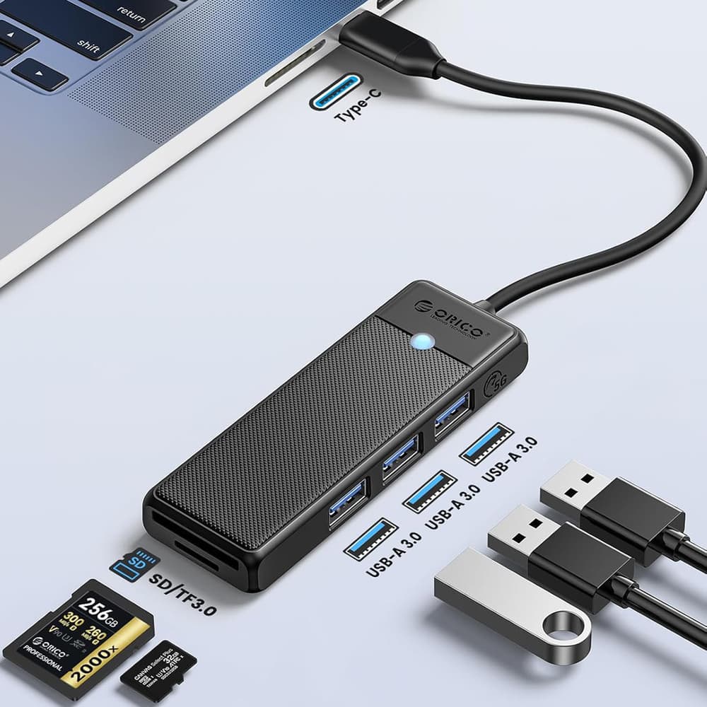 Orico PAPW3AT-C3 USB Hub, 4-port, 3x USB-A 3.0, bralnik kartic microSD/SD, 1 m, črn 3