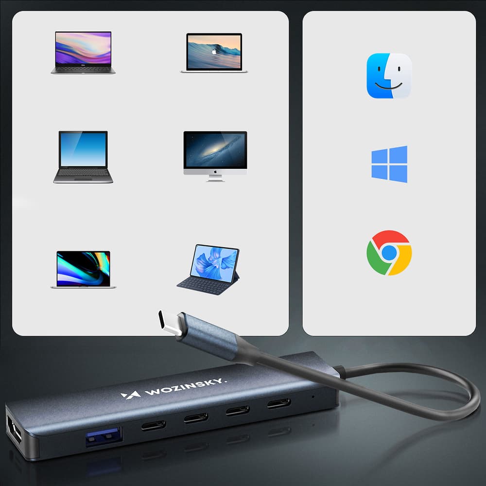 Wozinsky WHBC10Y4S USB-C 6-v-1 Hub, aluminij, 25 cm kabel - Siva 6
