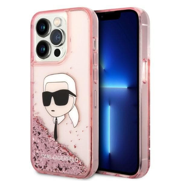Etui Karl Lagerfeld Glitter Karl's Head za iPhone 14 Pro - roza