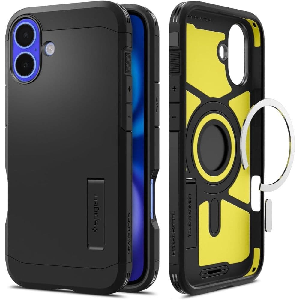 Ovitek Spigen Tough Armor MagSafe s stojalom za iPhone 16 - črn