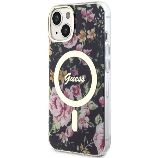 Ovitek Guess Flower MagSafe za iPhone 14 - črn 2