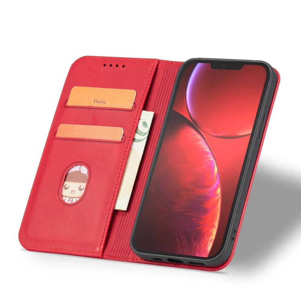 Hurtel Magnet Fancy ovitek z denarnico in oporo za iPhone 14 Plus, rdeč 4