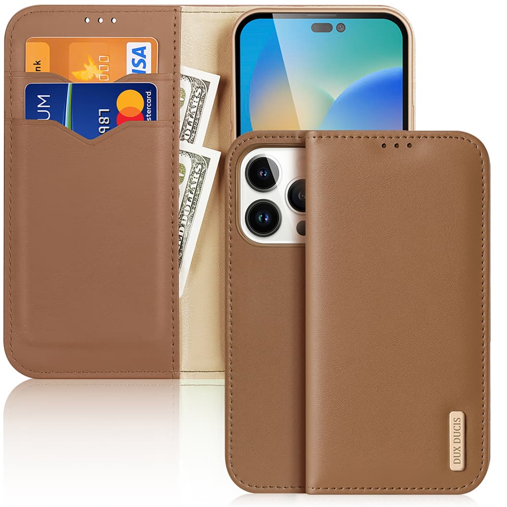 Dux Ducis Hivo usnjena denarnica ovitek za iPhone 14 Pro - Rjava