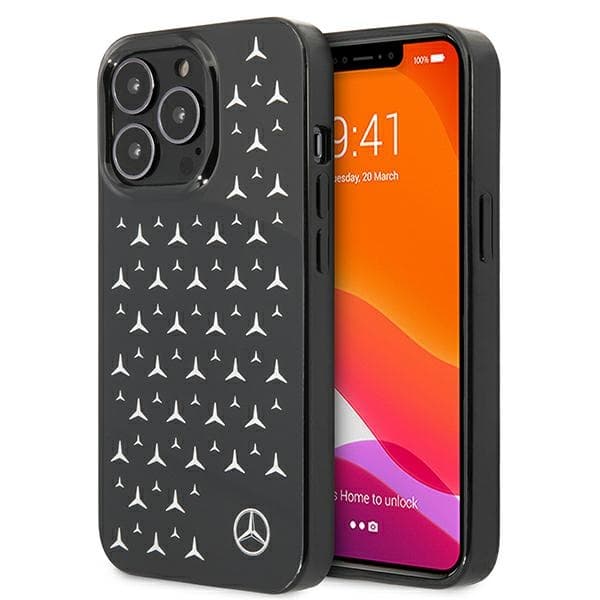 Mercedes ovitek Silver Stars Pattern za iPhone 13 Pro / iPhone 13 - črn