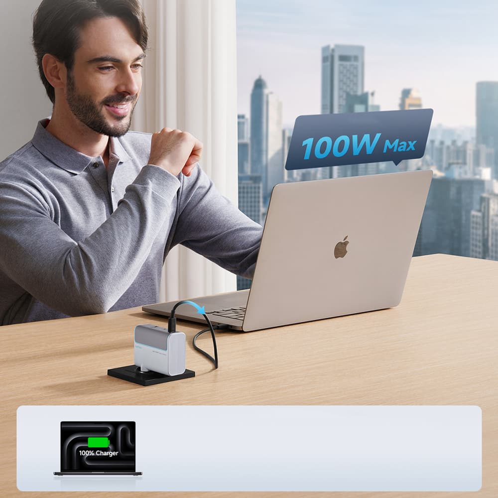 Cuktech AD1003EU 100W GaN zidni polnilnik, 2xUSB-C + USB-A s kablom, bel 6