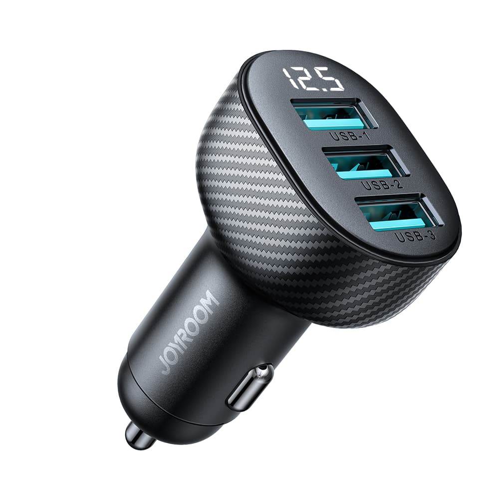 Avtomobilski polnilnik Joyroom JR-CCD03 3.4A s prikazovalnikom, 3x USB-A - črn