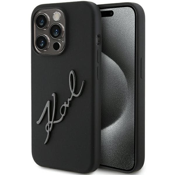 Karl Lagerfeld ovitek za iPhone 15 Pro - črn, silikonski