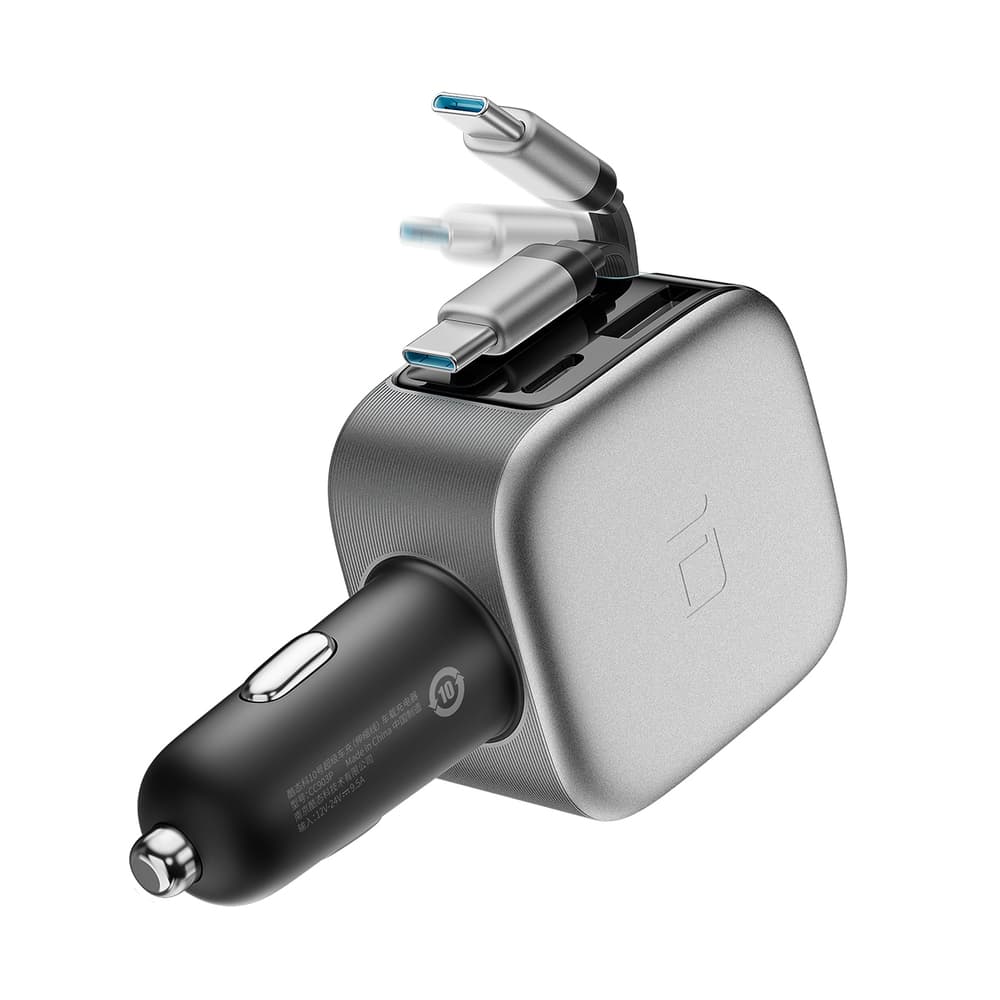 Cuktech CC903P 100W avto polnilec z zaslonom in izvlečnim kablom - Siv 5