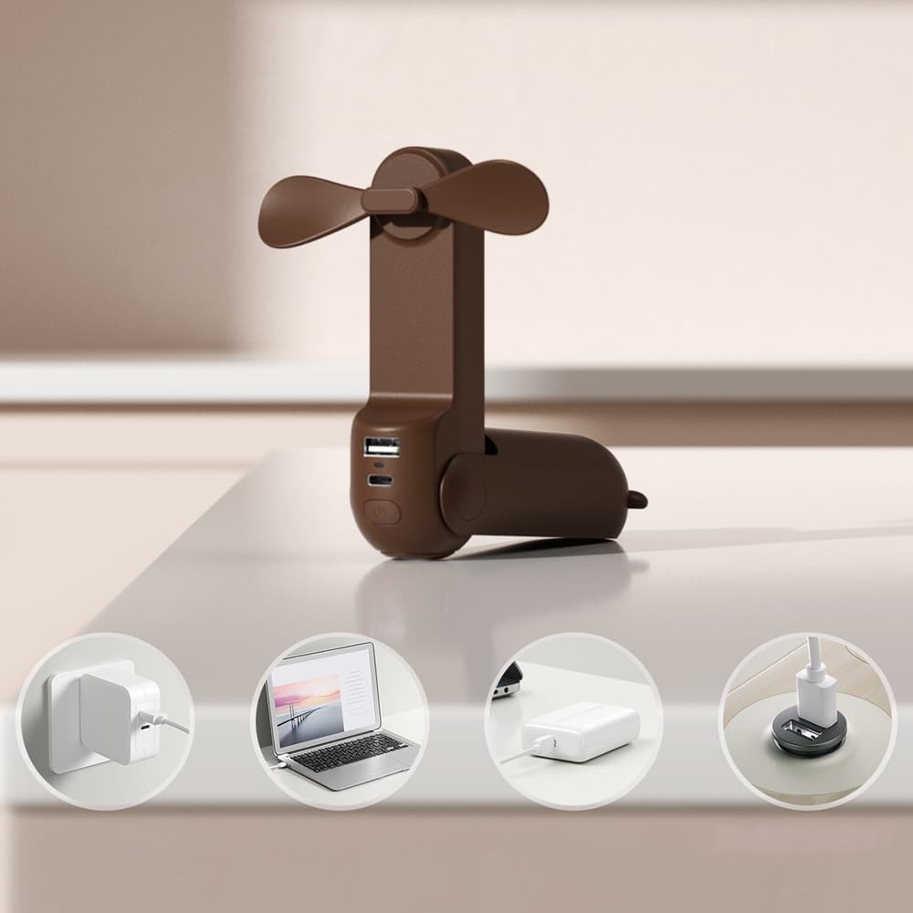 Ročni ventilator Jisulife Life8 Plus, rjav, s funkcijo power bank 2