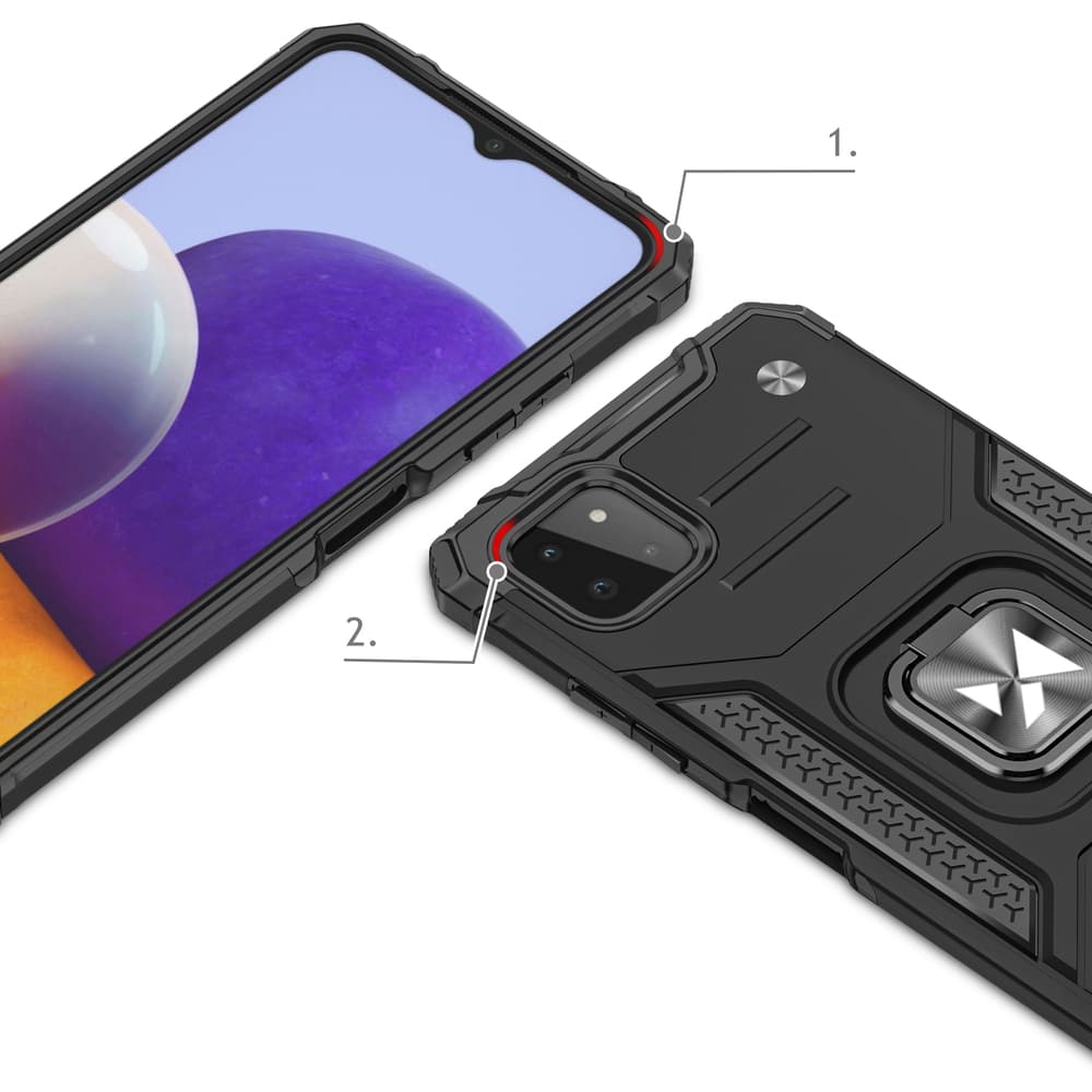 Wozinsky Ring Armor ovitek z obročem za Samsung Galaxy A22 4G, rdeč 2