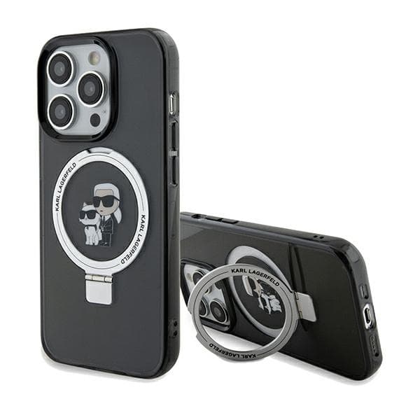 Karl Lagerfeld etui Ring Stand Karl&Choupette MagSafe za iPhone 14 Pro - črn