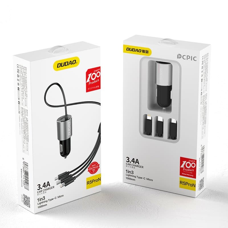 Dudao 3v1 USB avto polnilnik 3.4A, črn 5