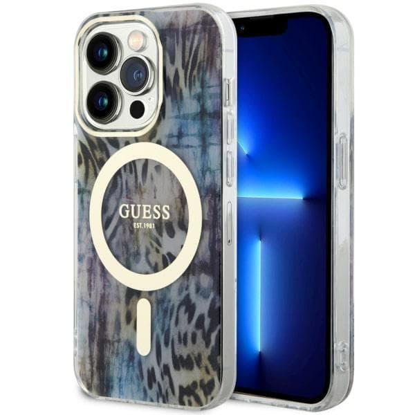 Guess GUHMP14XHLEOPWB ovitek za iPhone 14 Pro Max 6.7" modra/modra Leopard MagSafe