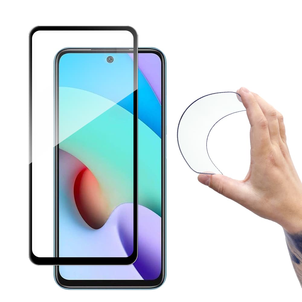 Wozinsky Full Cover Flexi folija za Xiaomi Redmi 10 - Kaljeno steklo s okvirjem, črn