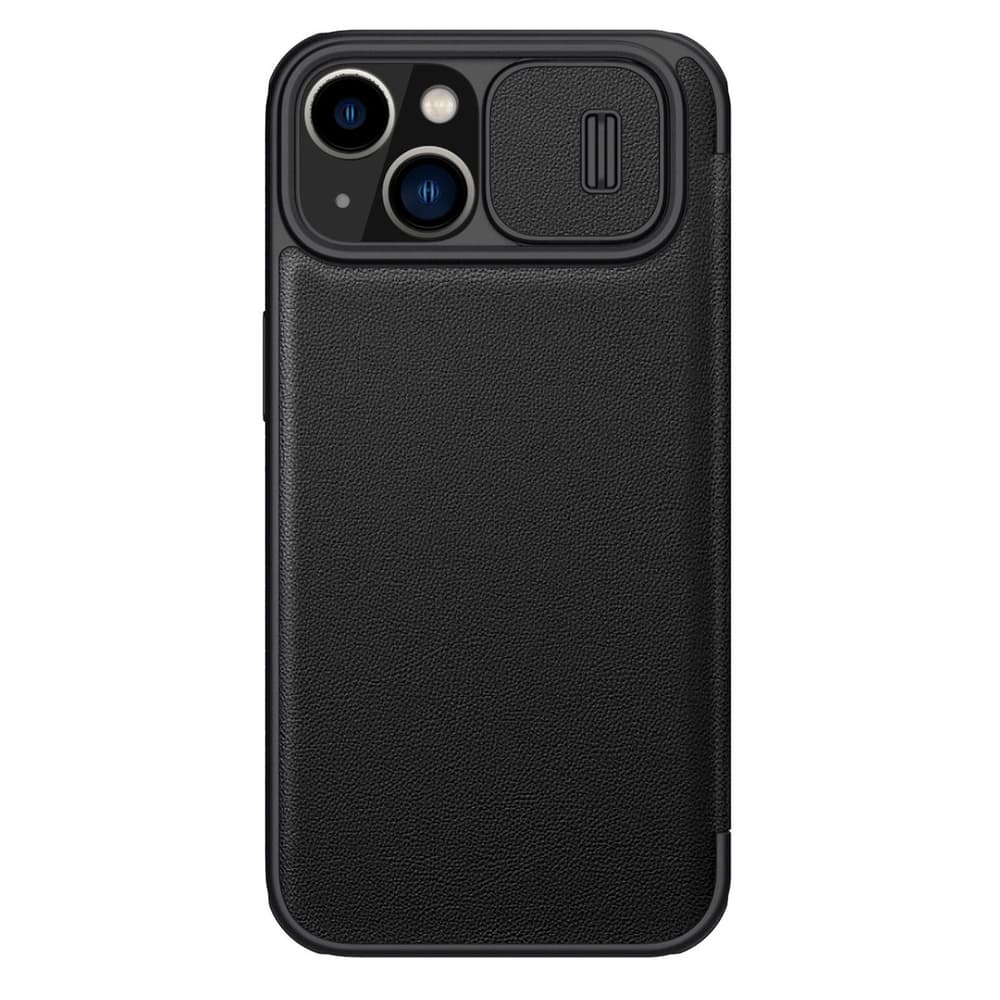 Nillkin Qin Leather Pro ovitek za iPhone 14 Plus s pokrovom za kamero, črn