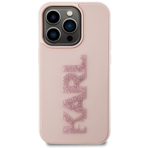 Ovitek Karl Lagerfeld 3D Rubber Glitter Logo za iPhone 15 Pro Max - roza 3
