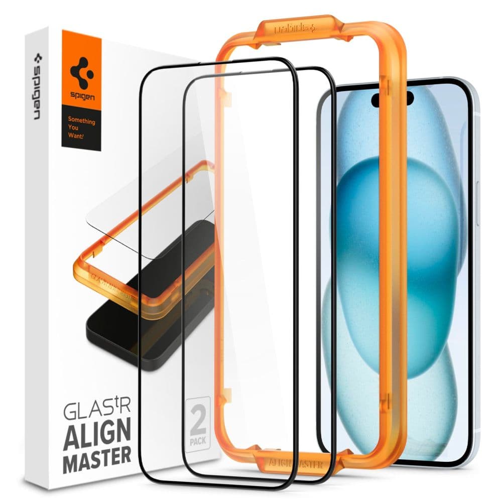 Spigen ALM Glass FC ovitek za iPhone 15 - črn (2 kosa)