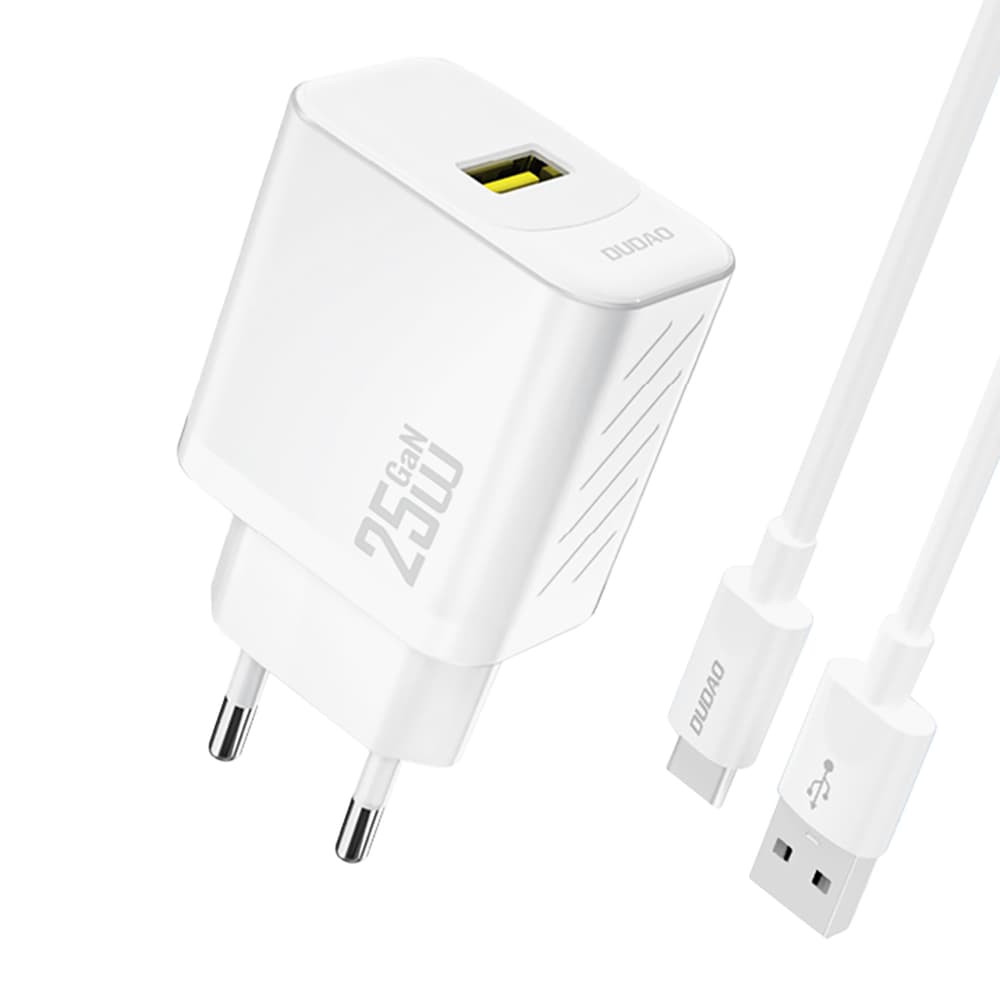 Dudao A27STEU 25W GaN stenski polnilnik USB-A s kablom USB-A - USB-C, bel