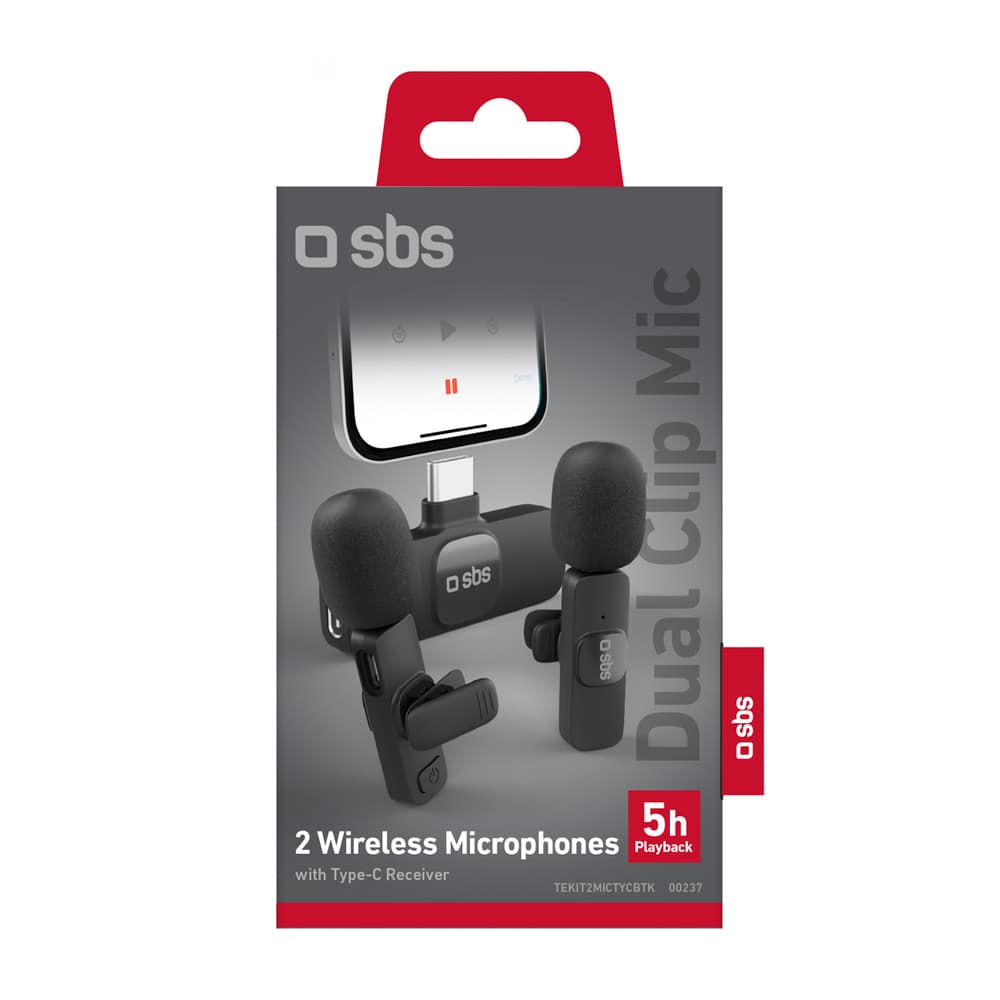 SBS Lavalier mikrofona z USB-C sprejem, 2 kosa - Črna 3
