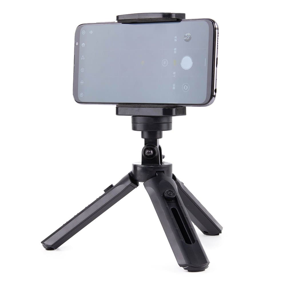 Mini stativ in selfie palica s držalom za telefon/kamero, 16-21 cm, črn