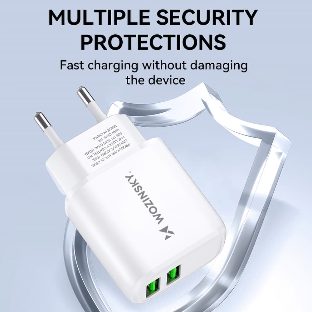 Wozinsky CUWCW 2.4A stenski polnilec, 2xUSB-A, bel 7
