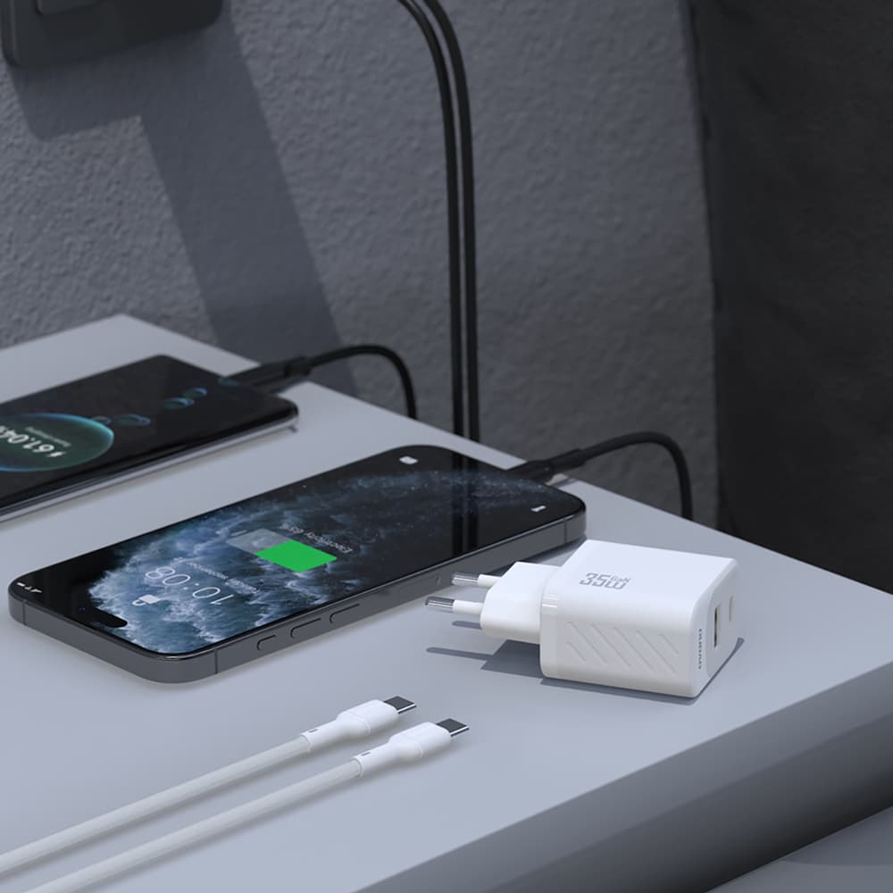 Dudao A27 Max 35W GaN stenski polnilnik, 2v1 USB-C/USB-A, bela 4
