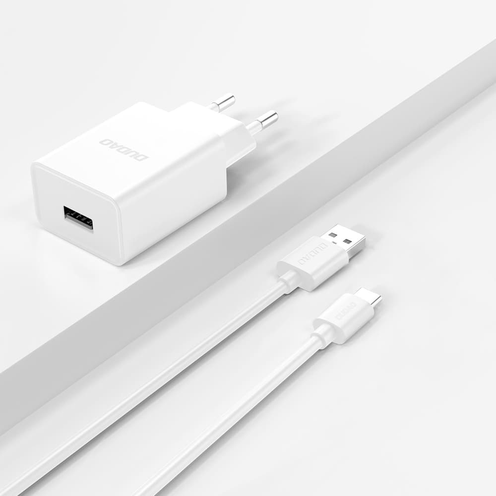 Dudao A4EU USB-A 2.1A omrežni polnilnik + USB-A na USB-C kabel - bel 4