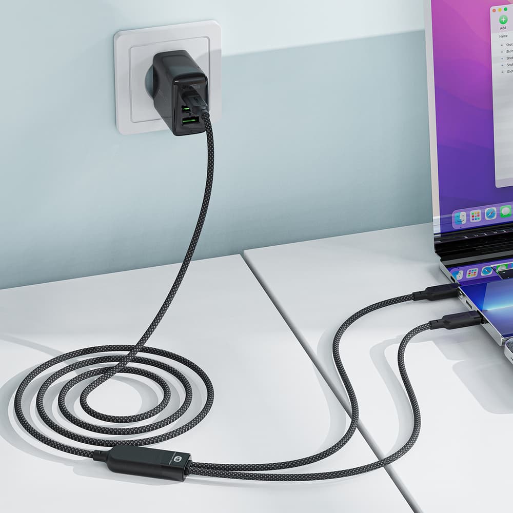Acefast C5 USB-C - USB-C / USB-C 2v1 kabel, 100W, 480Mb/s - črn 6