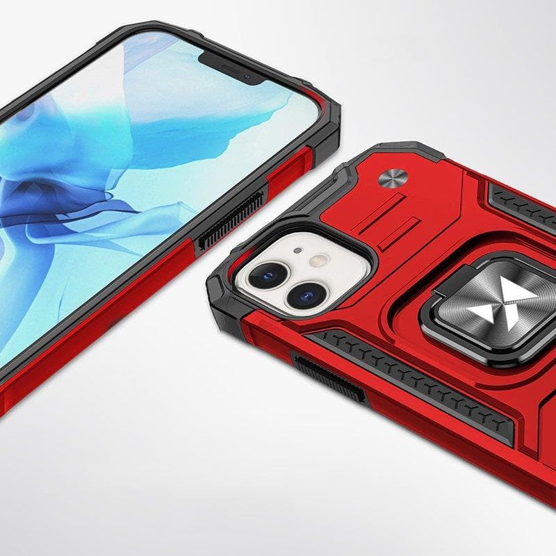 Wozinsky Ring Armor ovitek za iPhone 14, rdeč, s stojalom in obročem 2