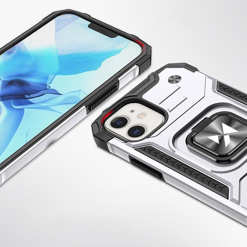 Wozinsky Ring Armor ovitek za iPhone 14, srebrn, s stojalom in obročem 2